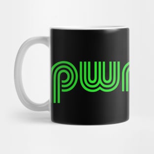 pwnstar® triline neon green retro 70s throwback inspired simple & elegant design logo Mug